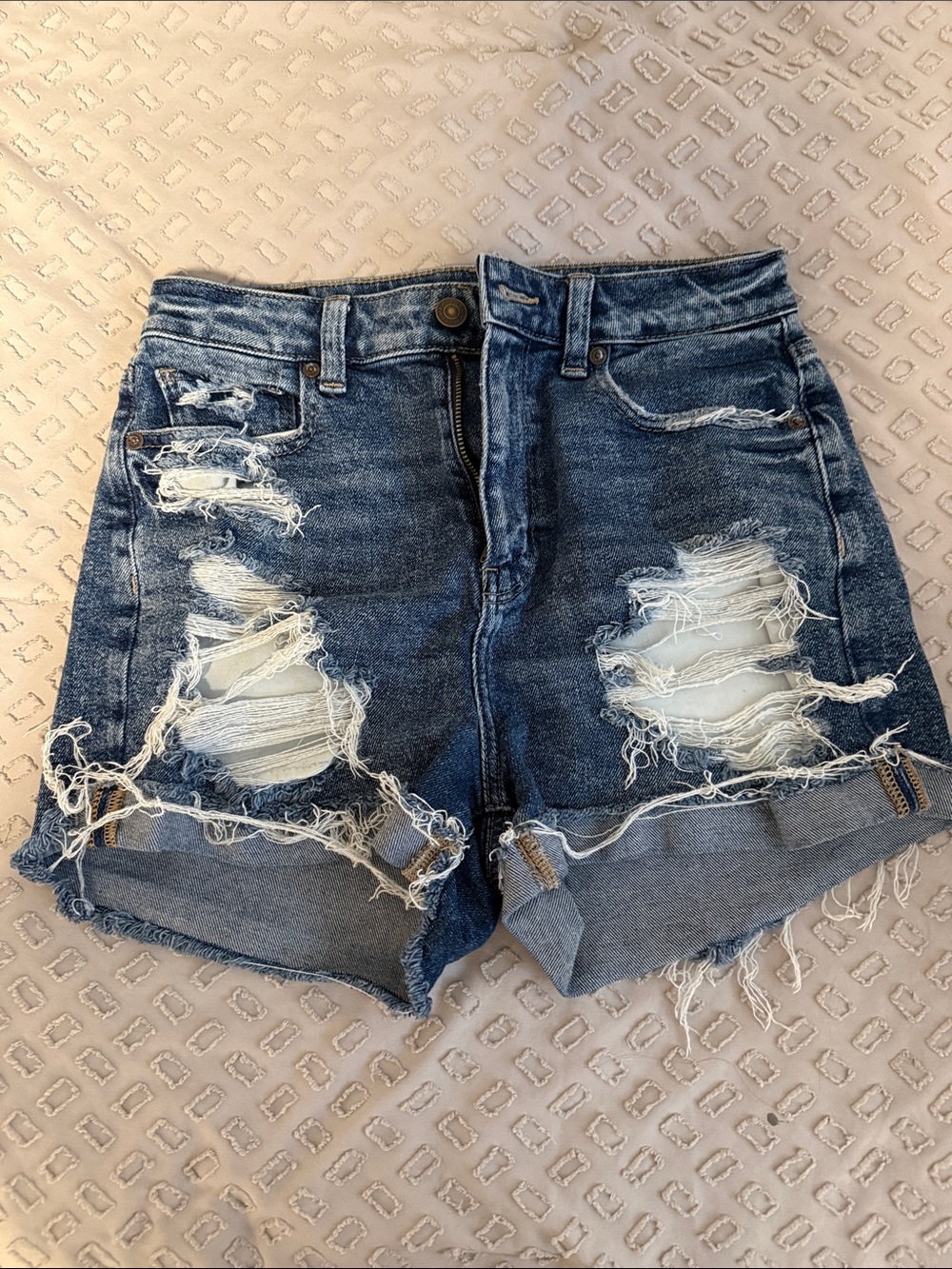 American Eagle Outfitters Distressed Dark Blue Denim Shorts